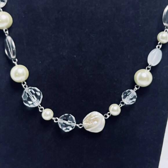 Éclat Silver Tone Faux Pearl & Bead Necklace W/Pierced Dangle Earrings (5666) - Picture 3 of 10